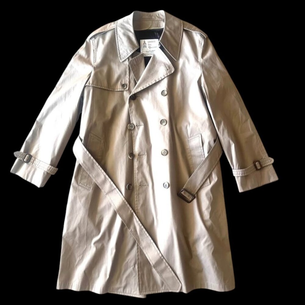 LONDON FOG Trench Coat, Men L, tan beige winter coat, fur lined, Vintage